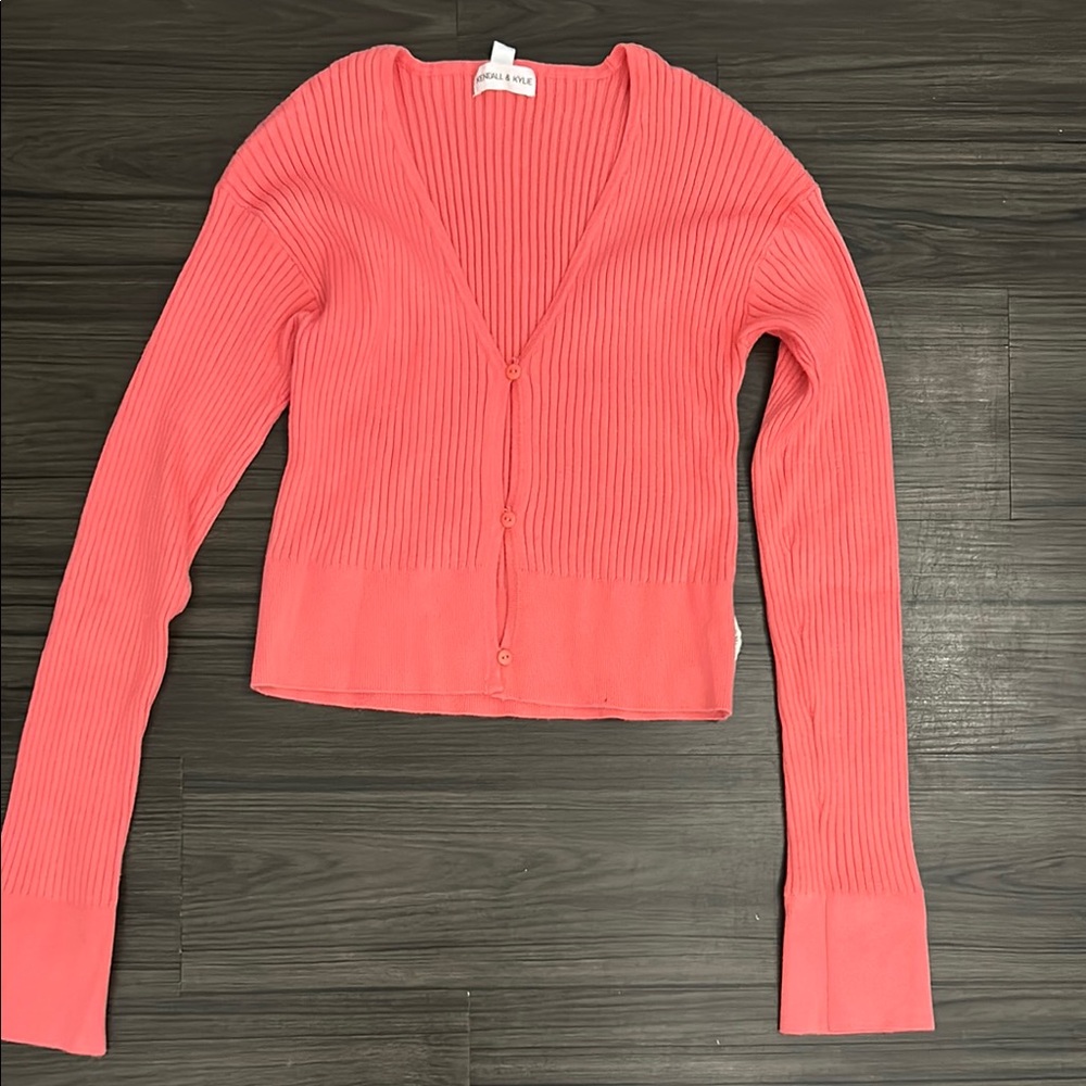 Kendall & Kylie Pink Cardigan Sweater V-Neck Ribbed Knit